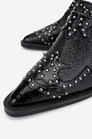 Valmenti Kadın Hakiki Deri Siyah Rugan Topuklu Terlik 1072 9766 BN AYK Y25 SIYAH KRSK RGN