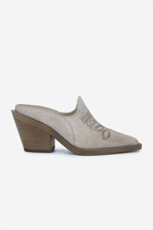 Valmenti Kadın Hakiki Deri Topuklu Terlik 1072 9764 BN AYK Y25 A.BEJ SUET