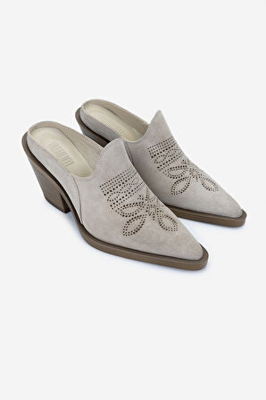 Valmenti Kadın Hakiki Deri Topuklu Terlik 1072 9764 BN AYK Y25 A.BEJ SUET