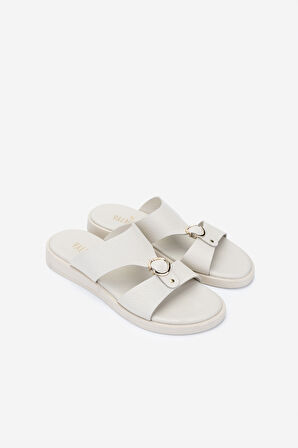 Valmenti Kadın Hakiki Deri Bej Düz Terlik 539 100 BN TRLK Y25 BEJ FLTR