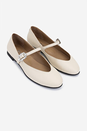 Valmenti Kadın Hakiki Deri Bej Babet Ayakkabı 472 1044-1 BN AYK Y25 BEJ