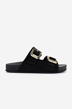 Valmenti Kadın Hakiki Deri Siyah Süet Düz Terlik 312 861 BN TRLK Y25 SIYAH SUET