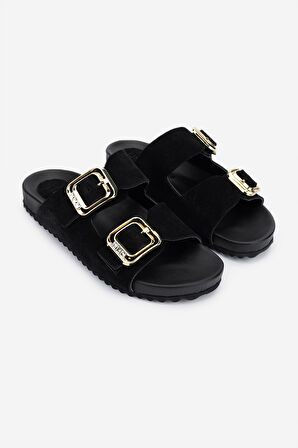 Valmenti Kadın Hakiki Deri Siyah Süet Düz Terlik 312 861 BN TRLK Y25 SIYAH SUET