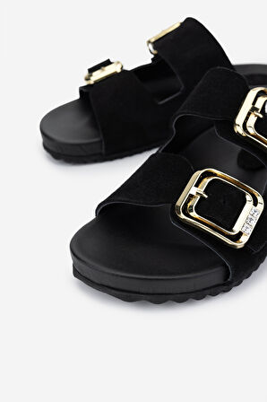 Valmenti Kadın Hakiki Deri Siyah Süet Düz Terlik 312 861 BN TRLK Y25 SIYAH SUET