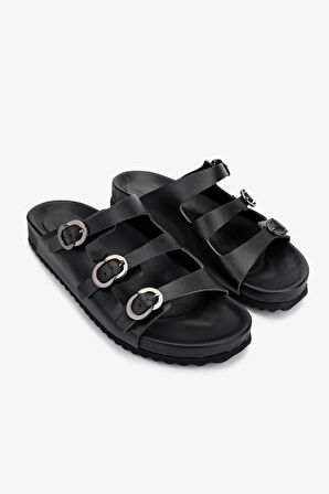 Valmenti Kadın Hakiki Deri Siyah Deri Düz Terlik 312 864 BN TRLK Y25 SIYAH DR