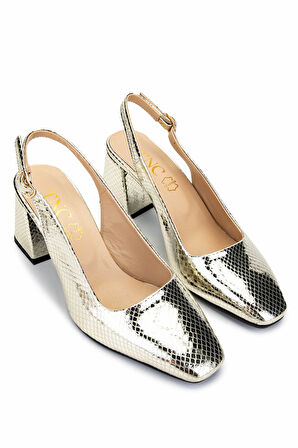 Tamer Tanca Kadın Hakiki Deri Altın Topuklu Ayakkabı 1064 1512 BN AYK Y25 ALTIN YLN