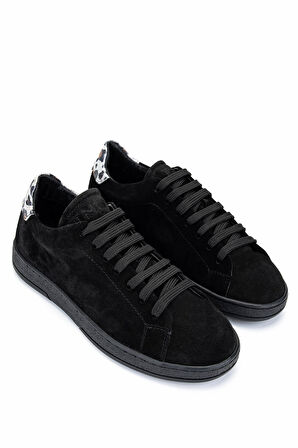 Tamer Tanca Kadın Hakiki Deri Siyah Süet/Siyah Beyaz Leopar Sneakers & Spor Ayakkabı 1060 25113 BN AYK Y25 SYH SUET/SYH BYZ LEOPAR