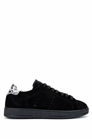 Tamer Tanca Kadın Hakiki Deri Siyah Süet/Siyah Beyaz Leopar Sneakers & Spor Ayakkabı 1060 25113 BN AYK Y25 SYH SUET/SYH BYZ LEOPAR