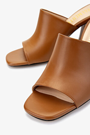 Valmenti Kadın Hakiki Deri Taba Deri Topuklu Terlik 1127 4396 BN TRLK Y25 TABA DR