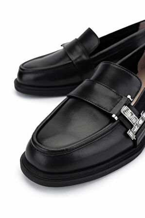 Tamer Tanca Kadın Hakiki Deri Siyah Deri Loafer Ayakkabı 1061 8118 BN AYK Y25 SIYAH DR