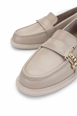 Tamer Tanca Kadın Hakiki Deri Bej Loafer Ayakkabı 1061 8118 BN AYK Y25 BEJ