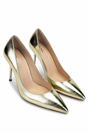 Tamer Tanca Kadın Vegan Altın Topuklu Ayakkabı 886 2005 BN AYK Y25 DORE CILT