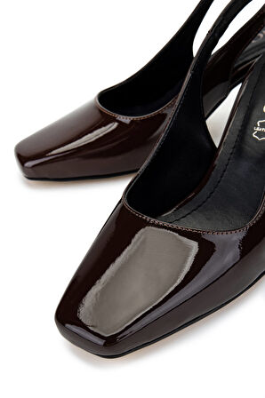 Tamer Tanca Kadın Vegan Kahverengi Rugan Topuklu Ayakkabı 1128 1051 BN AYK Y25 KAHVE RGN