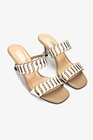 Valmenti Kadın Hakiki Deri Bej Topuklu Terlik 1130 353 BN TRLK Y25 BEJ