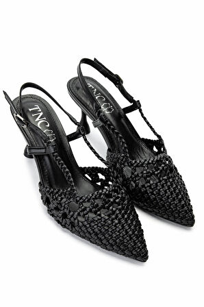 Tamer Tanca Kadın Suni Deri Siyah Topuklu Ayakkabı 932 3911 BN AYK Y25 NATUREL/SIYAH