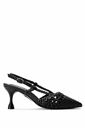 Tamer Tanca Kadın Suni Deri Siyah Topuklu Ayakkabı 932 3911 BN AYK Y25 NATUREL/SIYAH