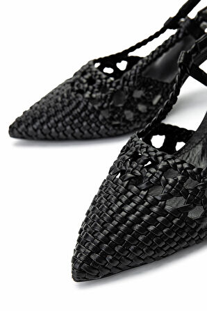 Tamer Tanca Kadın Suni Deri Siyah Topuklu Ayakkabı 932 3911 BN AYK Y25 NATUREL/SIYAH