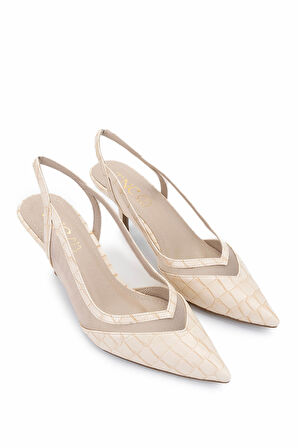 Tamer Tanca Kadın Vegan Nude Topuklu Ayakkabı 932 4315 BN AYK Y25 NUDE KROKO