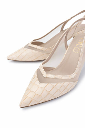 Tamer Tanca Kadın Vegan Nude Topuklu Ayakkabı 932 4315 BN AYK Y25 NUDE KROKO