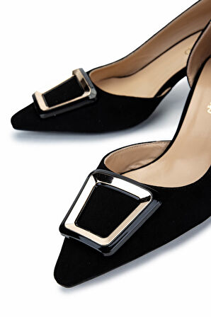 Tamer Tanca Kadın Hakiki Deri Siyah Süet Topuklu Ayakkabı 492 55203 BN AYK Y25 SIYAH SUET