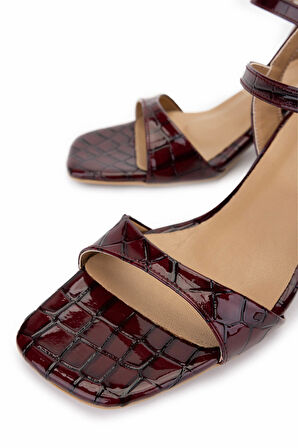 Tamer Tanca Kadın Vegan Bordo Topuklu Ayakkabı 891 904 BN AYK Y25 BORDO KROKO