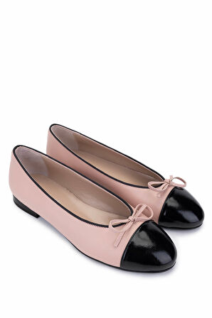 Tamer Tanca Kadın Hakiki Deri Siyah Rugan/Pudra Babet Ayakkabı 820 630 BN AYK Y25 SYH RGN/PUDRA