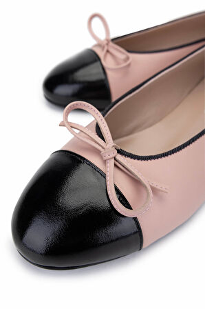 Tamer Tanca Kadın Hakiki Deri Siyah Rugan/Pudra Babet Ayakkabı 820 630 BN AYK Y25 SYH RGN/PUDRA