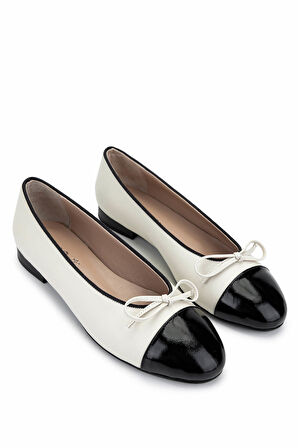 Tamer Tanca Kadın Hakiki Deri Siyah Rugan/Bej Babet Ayakkabı 820 630 BN AYK Y25 SYH RGN/BEJ