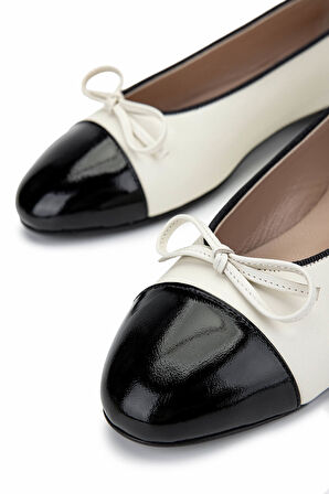 Tamer Tanca Kadın Hakiki Deri Siyah Rugan/Bej Babet Ayakkabı 820 630 BN AYK Y25 SYH RGN/BEJ