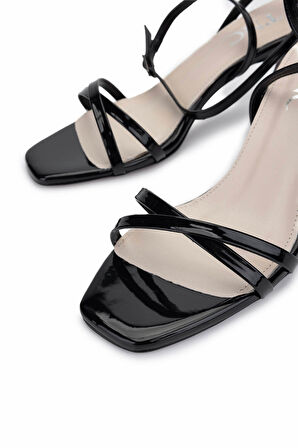 Tamer Tanca Kadın Vegan Siyah Rugan Topuklu Ayakkabı 1131 220 BN AYK Y25 SIYAH RGN