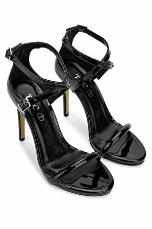 Tamer Tanca Kadın Vegan Siyah Rugan Topuklu Ayakkabı 828 8505 BN AYK Y25 SIYAH RGN