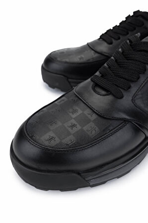 Tamer Tanca Erkek Hakiki Deri Sneakers & Spor Siyah Ayakkabı 1118 097 ERK AYK Y25 SIYAH TT BASKI