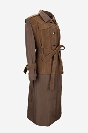 Valmenti Kadın Hakiki Deri Deri Mont 616 5244 BN MANTO Y25 TOBACCO SUET