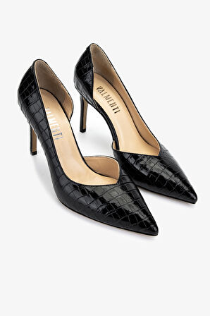 Valmenti Kadın Hakiki Deri Siyah Kroko Topuklu Ayakkabı 1074 2307 BN AYK Y25 SIYAH KROKO