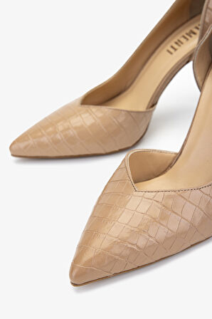 Valmenti Kadın Hakiki Deri Nude Topuklu Ayakkabı 1074 2307 BN AYK Y25 NUDE KROKO