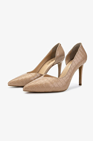 Valmenti Kadın Hakiki Deri Nude Topuklu Ayakkabı 1074 2307 BN AYK Y25 NUDE KROKO