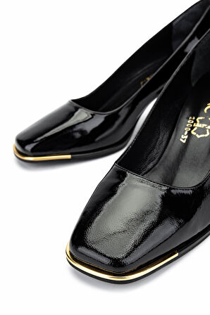 Tamer Tanca Kadın Hakiki Deri Siyah Rugan Topuklu Ayakkabı 1081 2000 BN AYK Y25 SIYAH RGN