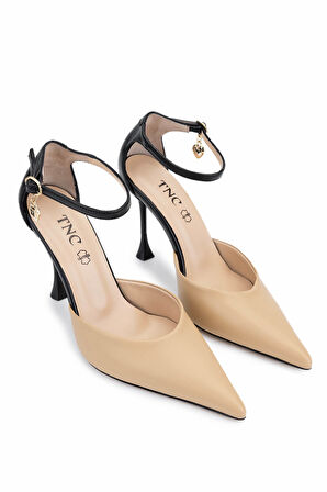 Tamer Tanca Kadın Hakiki Deri Bej/Siyah Topuklu Ayakkabı 1036 H7457 BN AYK Y25 BEJ/SIYAH