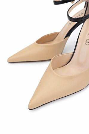 Tamer Tanca Kadın Hakiki Deri Bej/Siyah Topuklu Ayakkabı 1036 H7457 BN AYK Y25 BEJ/SIYAH