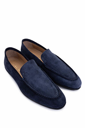 Tamer Tanca Erkek Hakiki Deri Lacivert Süet Loafer Ayakkabı 374 1900 ERK AYK Y25 LACI SUET