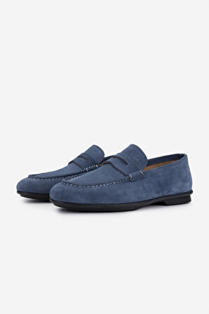 Valmenti Erkek Hakiki Deri Mavi Loafer Ayakkabı 374 1834 ERK AYK Y25 INDIGO SUET