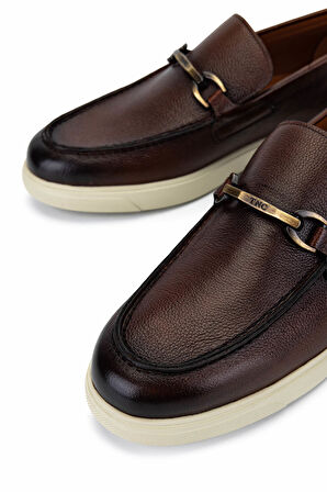 Tamer Tanca Erkek Hakiki Deri Koyu Taba Loafer Ayakkabı 987 208 ERK AYK Y25 K.TABA