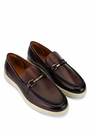 Tamer Tanca Erkek Hakiki Deri Koyu Taba Loafer Ayakkabı 987 208 ERK AYK Y25 K.TABA