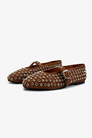 Valmenti Kadın Hakiki Deri Taba Süet Babet Ayakkabı 979 021 BN AYK Y25 TABA SUET