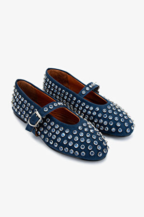 Valmenti Kadın Hakiki Deri Mavi Süet Babet Ayakkabı 979 021 BN AYK Y25 MAVI SUET