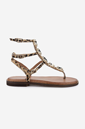 Valmenti Kadın Vegan Parmak Arası Sandalet 1141 621 IRENE6-1 BYN SNDLT Y25 LEOPARD PONY