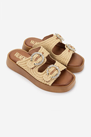 Valmenti Kadın Vegan Düz Terlik 1141 626 SARDENIA 6-1 BYN TRLK Y25 BEIGE RAFFIA