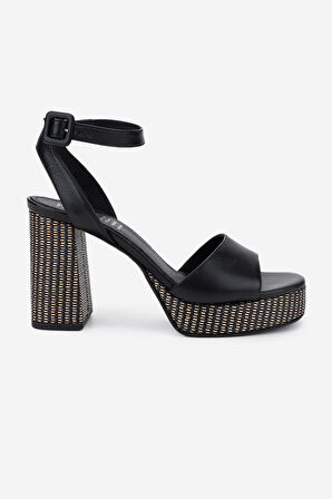Valmenti Kadın Hakiki Deri Siyah Topuklu Sandalet 1141 691 ANCONA 6-1 BYN SNDLT Y25 BLACK
