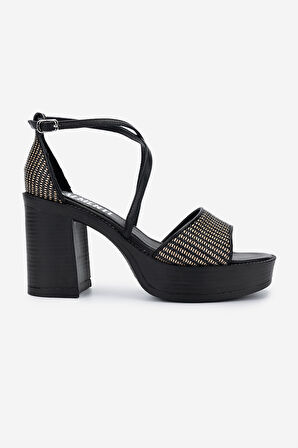 Valmenti Kadın Deri & Tekstil Topuklu Sandalet 1141 785 CECILIA 6-1 BYN SNDLT Y25 BEIGE BLACK