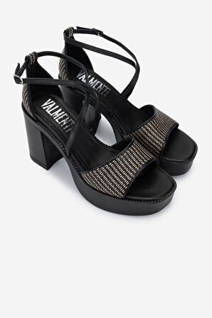 Valmenti Kadın Deri & Tekstil Topuklu Sandalet 1141 785 CECILIA 6-1 BYN SNDLT Y25 BEIGE BLACK